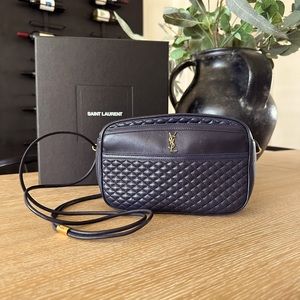 SAINT LAURENT
Lambskin Quilted Victoire Camera Bag Deep Marine
